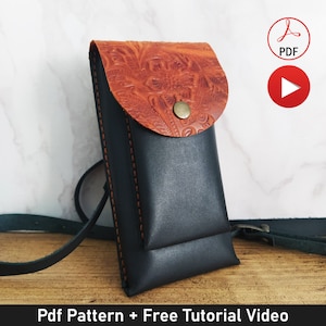 Small Leather Phone Bag Pattern with Card Holder, Smart Phone Case Pattern, Cell Phone Holster Pattern, Leather Pdf Pouch Pattern