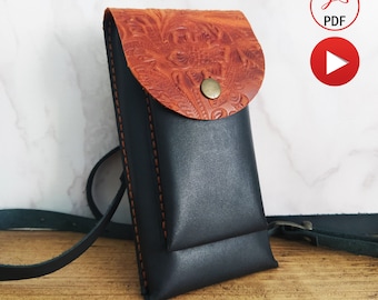 Padrão de bolsa de couro pequena para telefone com porta-cartões, padrão de capa para smartphone, padrão de coldre para celular, padrão de bolsa de couro para PDF