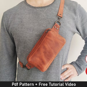 Herren Leder Bauchtasche Muster, Leder Hüfttasche Muster, Crossbody Bag Muster, Hipster Pouch Muster, Bum Bag Muster, Leather Bag Template