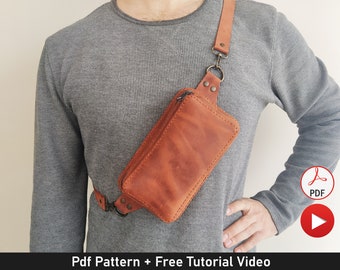 Padrão de pochete de couro masculino, padrão de bolsa de couro para quadril, padrão de bolsa crossbody, padrão de bolsa hipster, padrão de bolsa de bumbum, modelo de bolsa de couro
