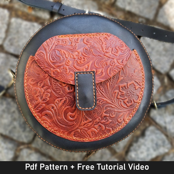 Leather Circle Bag Pattern, Round Crossbody Bag Pattern, Small Leather Bag Pattern, Designer Shoulder Bag Pattern, Easy Bag Pattern