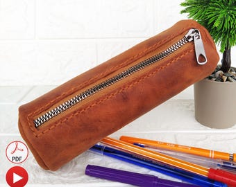 Leather Cylindrical Pencil Case Pattern, Simple Zipper Pencil Holder Template, Leather Pen Holder Pattern, Leather Pencil Pouch Pattern