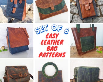 Set von 8 Valentinstag Geschenk Easy Ledertasche Muster, Leder Muster Bunde, Anfänger Ledertasche Vorlagen, Einkaufstasche Muster