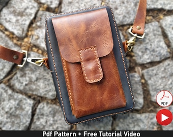 Leather Bag Pattern with Phone Pocket, Crossbody Phone Bag Pattern, Leather Phone Case Pattern, Leather Purse Pattern, Leather  Pdf Template