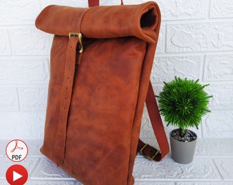 Unisex Leather Roll Top Backpack Pattern, Backpack Sewing Pattern, Backpack Purse Pattern, Backpack Women Pattern, Backpack Men Pattern