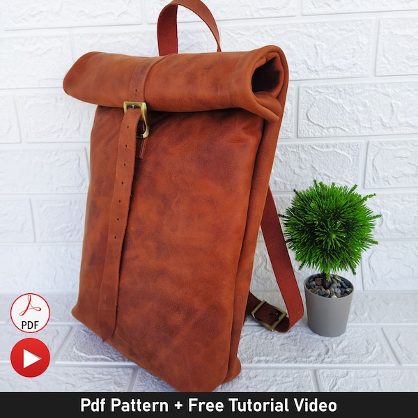 Unisex Leather Roll Top Backpack Pattern, Backpack Sewing Pattern, Backpack Purse Pattern, Backpack Women Pattern, Backpack Men Pattern