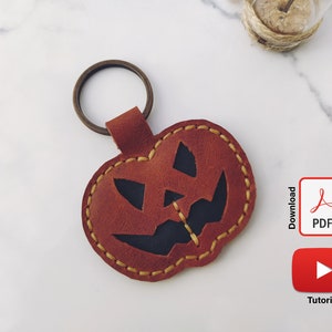 Leather Halloween Pumpkin Keychain Pattern, Easy Halloween Pattern Pdf, Halloween Gift Pdf, DIY Pumpkin Keyring