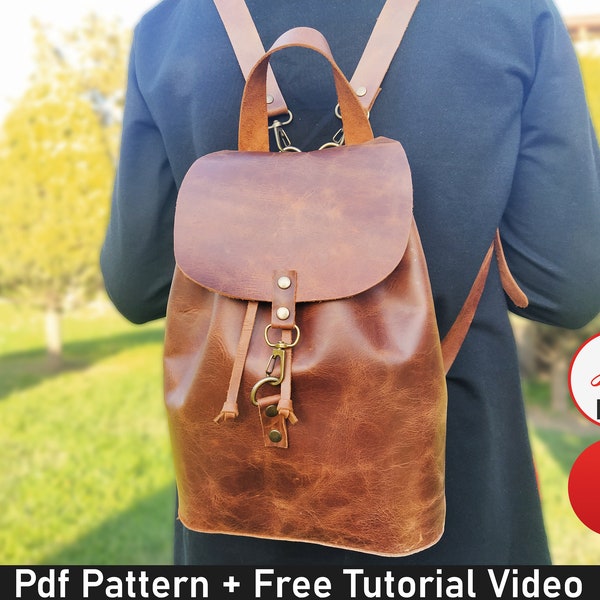 Women Leather Backpack Pattern, Mini Backpack Purse Pattern, Simple Backpack Template, Leather Pdf Pattern