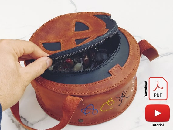 Personalizable Leather Halloween Pumpkin Trick or Treat Bag Pattern, Kids Halloween Bag Pdf, Halloween Candy Bag, Halloween Goodie Bag