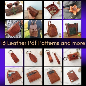 16 leren pdf-patronen, patronen leren tas, patronen leren portemonnee, patronen leren sleutelhanger en meer...