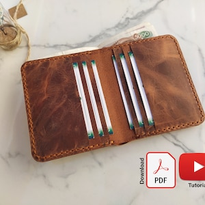 Patrón de billetera plegable de cuero para principiantes en formato PDF, patrón de billetera minimalista, plantilla de patrón de billetera delgada
