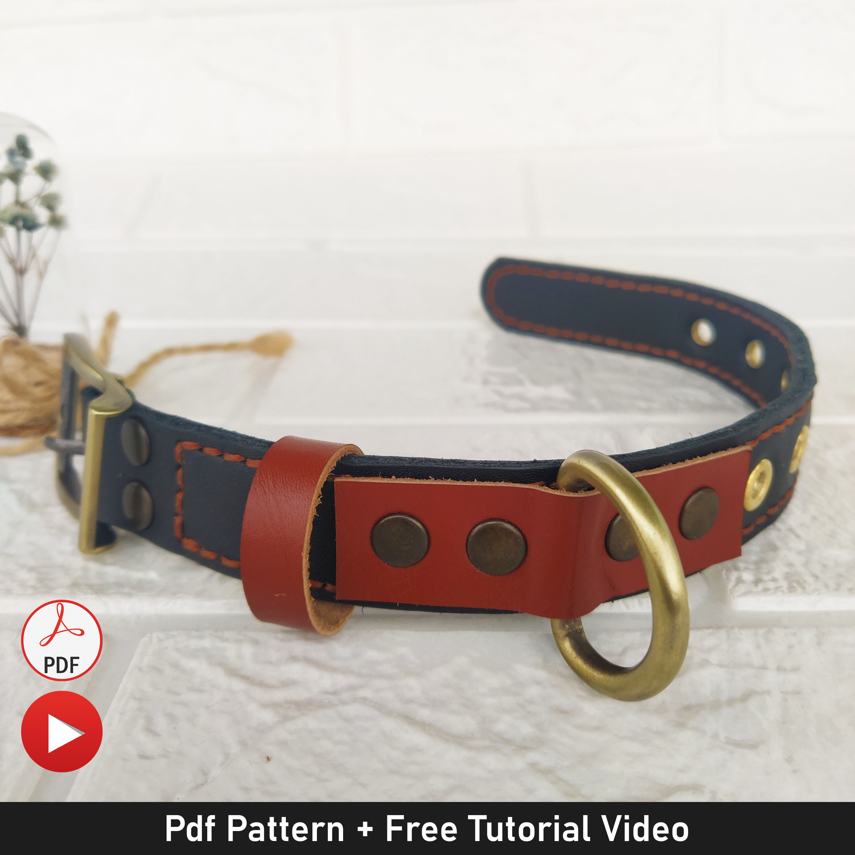 Leather Dog Collar Pattern with Personalizable 3 Gift Tags, Leather Pattern Pdf, Leather Template, Dog Collar Boy Pdf, Dog Collar Girl Pdf