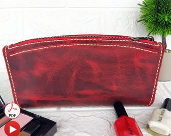 Leather Makeup Bag Pattern for Mom, DIY Cosmetic Pouch Leather Template, Leather Bag Pattern, Leather Pdf Pattern