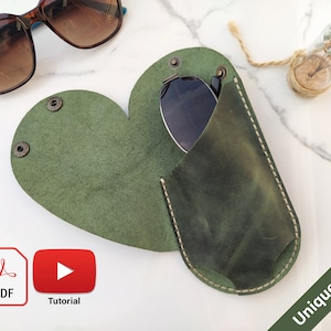 Modello per custodia per occhiali a forma di cuore in pelle per regalo di compleanno/anniversario, modello in pelle in formato PDF per custodia per occhiali da sole, modello in pelle con tutorial video