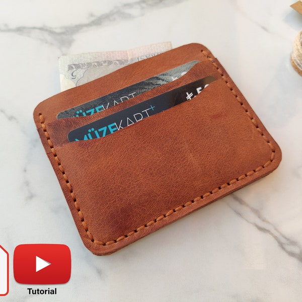 Horizontal Leather Card Holder Pattern, Simple PDF Leather Wallet Pattern, Credit Card Holder Template