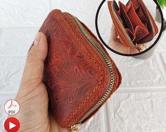 Leather Woman Wallet Pattern with Zipper, Leather Short Wallet Pattern, Coin Purse Template, Leather Small Wallet Template