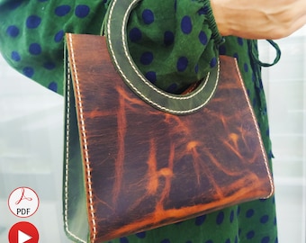 Women Leather Handbag Pattern with Circle Handle, Small Leather Purse Pdf Pattern, Handbag diy, Bag Making Patterns, Leather Work Patterns