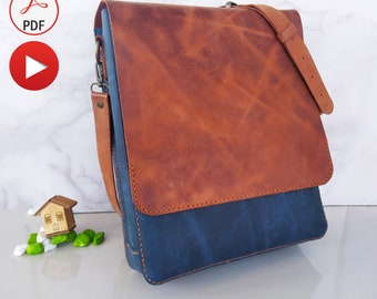 Leather Vertical Messenger Bag Pattern with Zipper Pocket, Simple Leather Satchel Bag Pattern, Useful Leather Pdf Pattern, Leather Template
