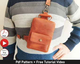 Men Leather Sling Bag Pattern with Video Tutorial, Crossbody Sling Bag Pdf, Mini Sling Backpack Pdf, Easy Waist Bag Pattern, Handbag Pattern