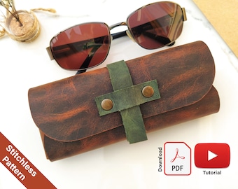 Stitchless Glasses Case Pattern, No Sew Pattern, No Stitching Template, Leather Pattern Pdf