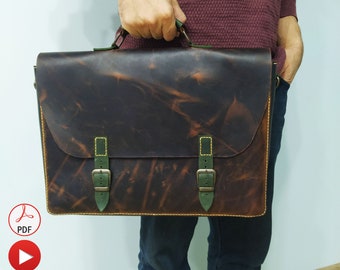 Leather Large Messenger Bag Pattern, Briefcase Pattern, Laptop Bag Pattern