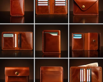 9 Leather Wallet Patterns Bundle, Minimalist Card Holder Templates