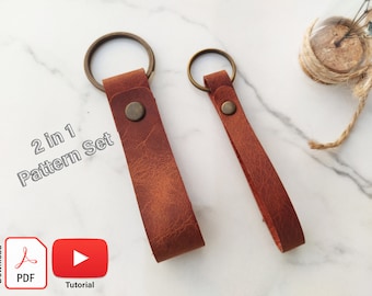 2 in 1 Easy Leather Key Chain Pdf Pattern Set, Simple Diy Leather Keychain