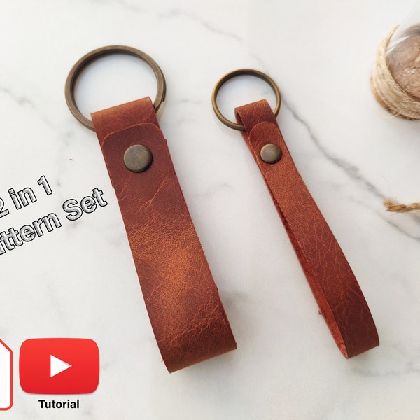 2 in 1 Easy Leather Key Chain Pdf Pattern Set, Simple Diy Leather Keychain