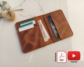 Leather Wallet Pdf Pattern for Beginner, Compact Card Holder Template, Slim Wallet Pattern