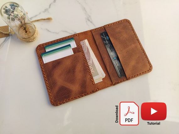 Leather Wallet Pdf Pattern for Beginner, Compact Card Holder Template, Slim Wallet Pattern
