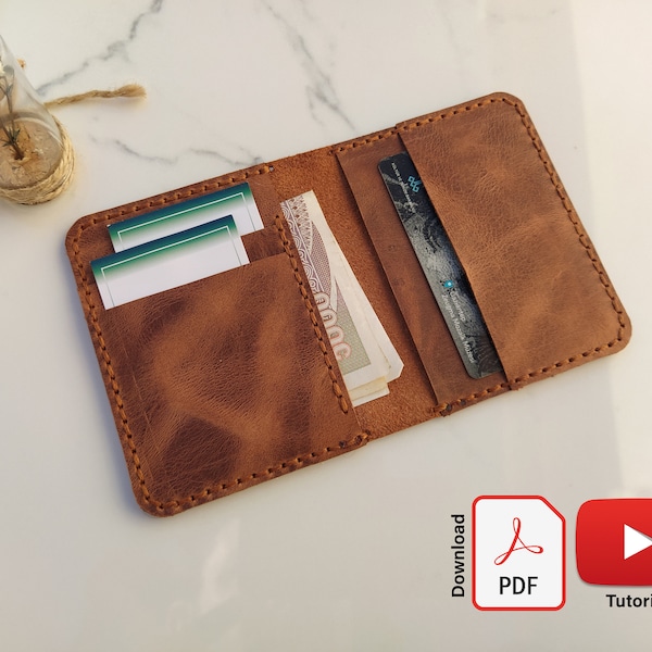 Leather Wallet Pdf Pattern for Beginner, Compact Card Holder Template, Slim Wallet Pattern
