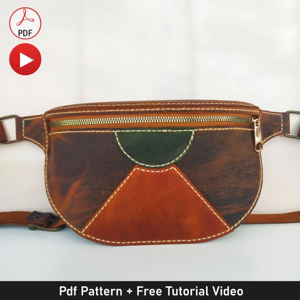 Retro Leather Fanny Pack Pdf Pattern, Leather Crossbody Bag Pattern, Hip Bag Pattern, Bum Bag Pattern, Waist Bag Template, Belt Bag Tutorial