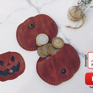 Halloween Kürbis Münze Geldbörse aus Leder, einfaches Halloween Muster Pdf, Halloween Geschenk Pdf, DIY Kürbis