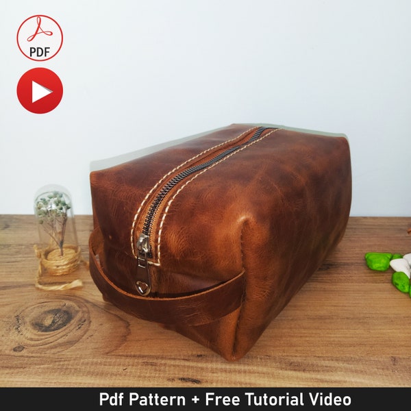 Leather Unisex Dopp Kit Pdf Pattern, Men Toiletry Bag Pattern, Women Make-up Bag Template, Small Travel Bag Pdf, Cosmetic Bag Pattern