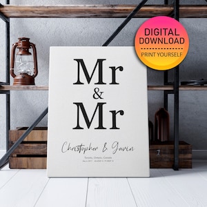 Mr & Mr Printable Gay Wall Art | Personalized Gay Wedding Gift | LGBTQ Wedding or Anniversary Gift | Gay wedding sign | DIGITAL DOWNLOAD