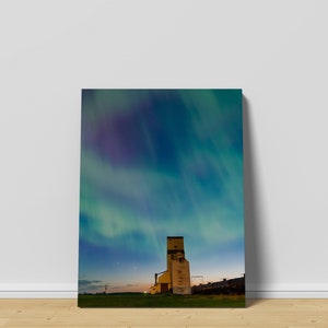Grain Elevator Print | Canvas Wall Art Print, Northern lights print, Grain Elevator Art Print, Prairie Print, Saskatchewan wall art, Aurora