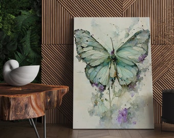 Mint Green Butterfly Canvas Wall Art | Pastel Canvas, Butterfly Print, Butterfly Art Print, Pastel Prints, Pastel Green Wall Art Butterfly