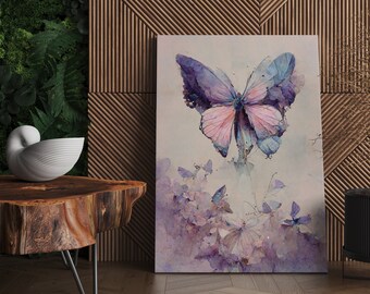 Purple Butterfly Canvas Wall Art, Butterfly Print, Butterfly Canvas, Butterfly Art Print, Feminine Wall Art, Feminine Art Prints Butterflies