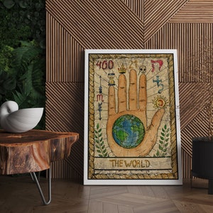 Art mural sur toile imprimé tarot | Tarot The World, impression de cartes de tarot, impression de tarot, impression murale de carte de tarot, art mural de carte de tarot, art du tarot