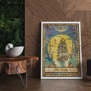 Tarot Card Print Toile Mur Art | Carte de Tarot La Lune, Impression de Cartes de Tarot, Impression de Tarot, Impression Murale de Carte de Tarot, Art Mural de Carte de Tarot, Tarot