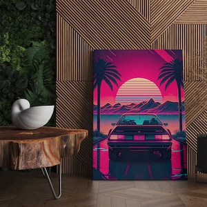 Retro Synthwave Canvas Print, Synthwave Wall Art, Synthwave Canvas, Synthwave Art, Vaporwave Print, Vaporwave Wall Art, Vaporwave Canvas Art