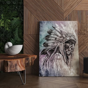 Native americans print | Canvas print wall art, Native americans canvas, Native art print, Native americans art, Chief print, native print
