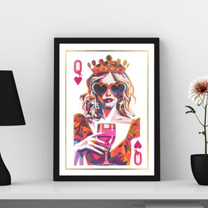 Impression d'art mural reine de coeur pop art, art déco girly maximaliste, impression d'art rose preppy, art mural tendance pour la maison des femmes, art glamour