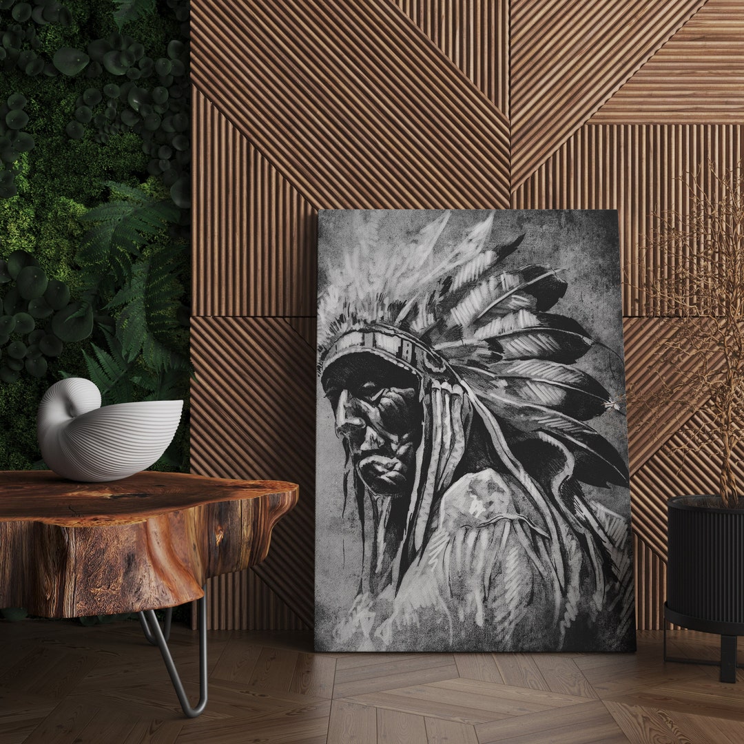 Black and White Native Americans Print Indigenous Art. Native Americans