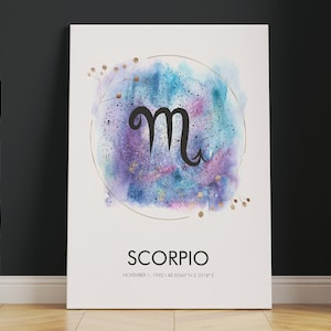 SCORPION zodiac print art mural sur toile ou impression roulée | Décoration murale imprimé Scorpion | Carte des étoiles du zodiaque | Impression personnalisée du signe du zodiaque Scorpion