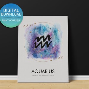 Carte des étoiles du zodiaque VERSEAU TÉLÉCHARGEMENT NUMÉRIQUE | Imprimable du zodiaque, impression du Verseau, art du Verseau, affiche du Verseau, impression d'affiche du Verseau du zodiaque