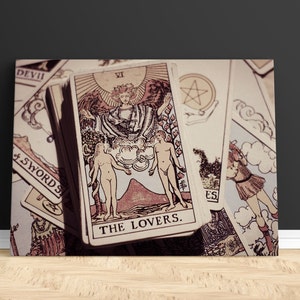 Tarot print | Tarot card print, tarot cards print, Tarot poster, Tarot card canvas wall art, canvas print, tarot the lovers, tarot card art