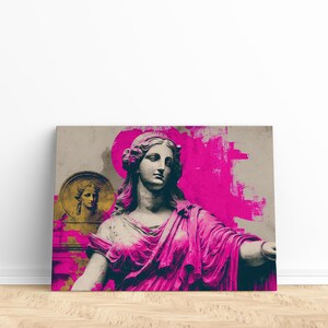 Maximalist Canvas Wall Art of Greek Goddess Statue, Dopamine Decor Wall Art, Pink Wall Art, Greek Statue Art, Girly Maximalism Art Print