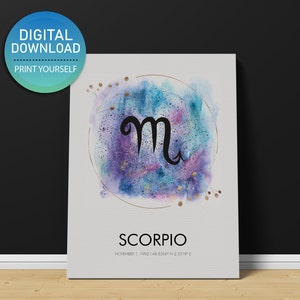 SKORPIO Print Sternzeichen Sternzeichen DIGITAL DOWNLOAD | Sternzeichen Printable, Skorpion Poster, Skorpion Wandkunst, Skorpion Wand Kunstdruck, Skorpion Kunst
