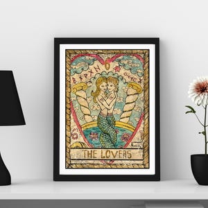 Art mural de carte de tarot des amoureux, tirages d'art de carte de tarot, impression d'art d'amoureux de tarot, impression d'art de dortoir, estampes d'art mural mystique, déco dopamine